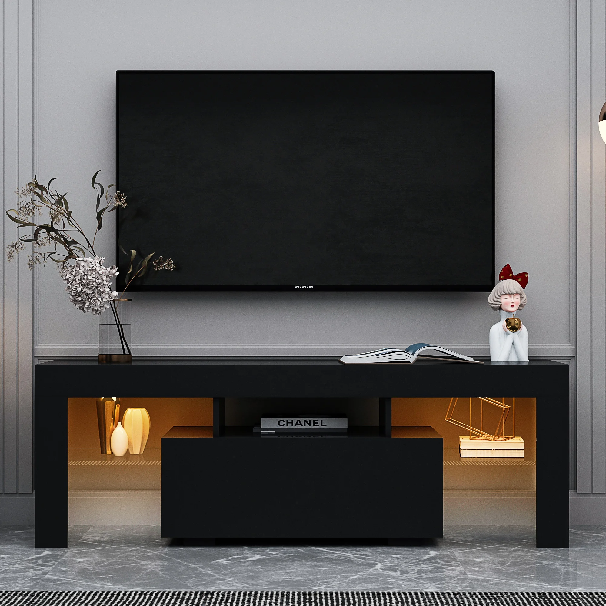 #Black TV Stand with LED RGB L - Gaming Console And Tv avis et prix
